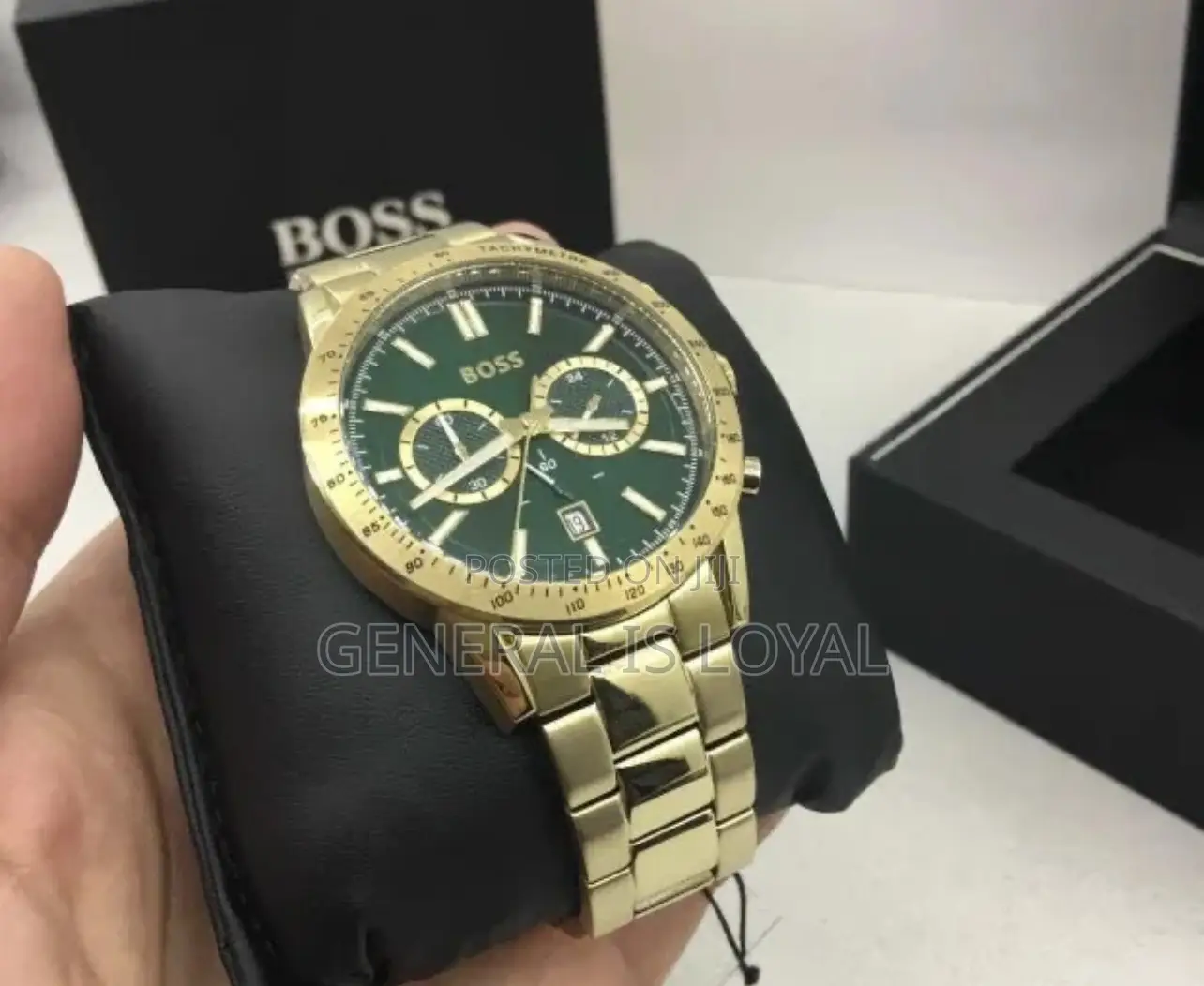 Hugo Boss Allure Chronograph Gold Green Dial Mens Stainless Watch