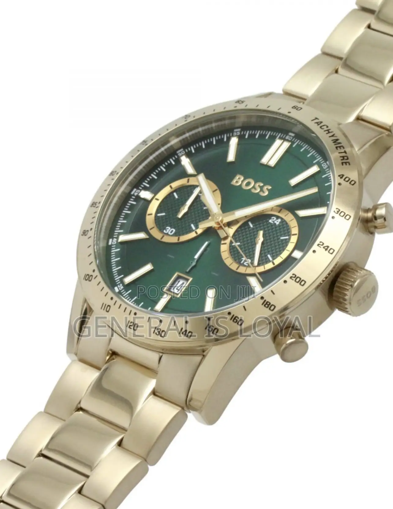 Hugo Boss Allure Chronograph Gold Green Dial Mens Stainless Watch