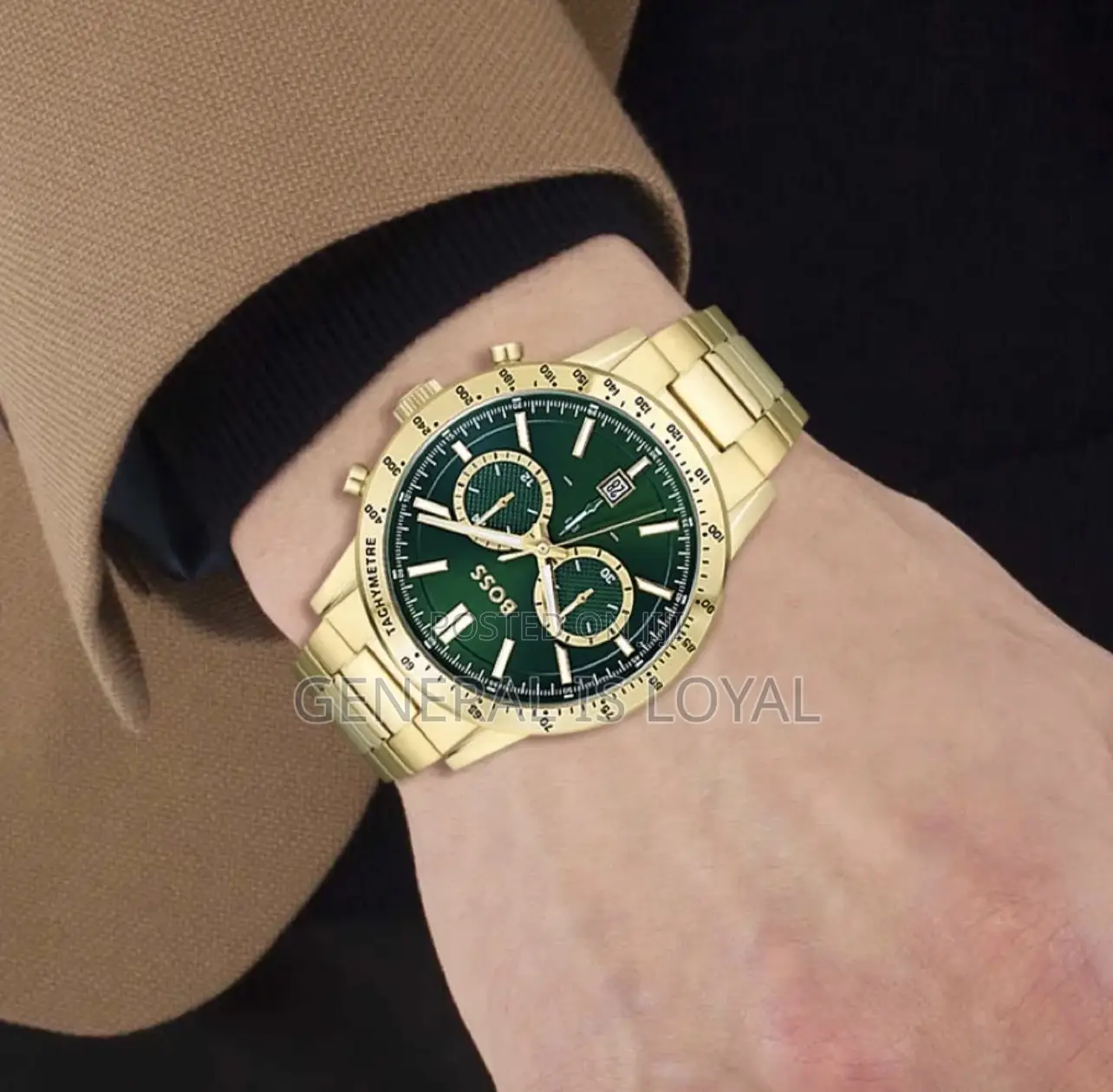 Hugo Boss Allure Chronograph Gold Green Dial Mens Stainless Watch