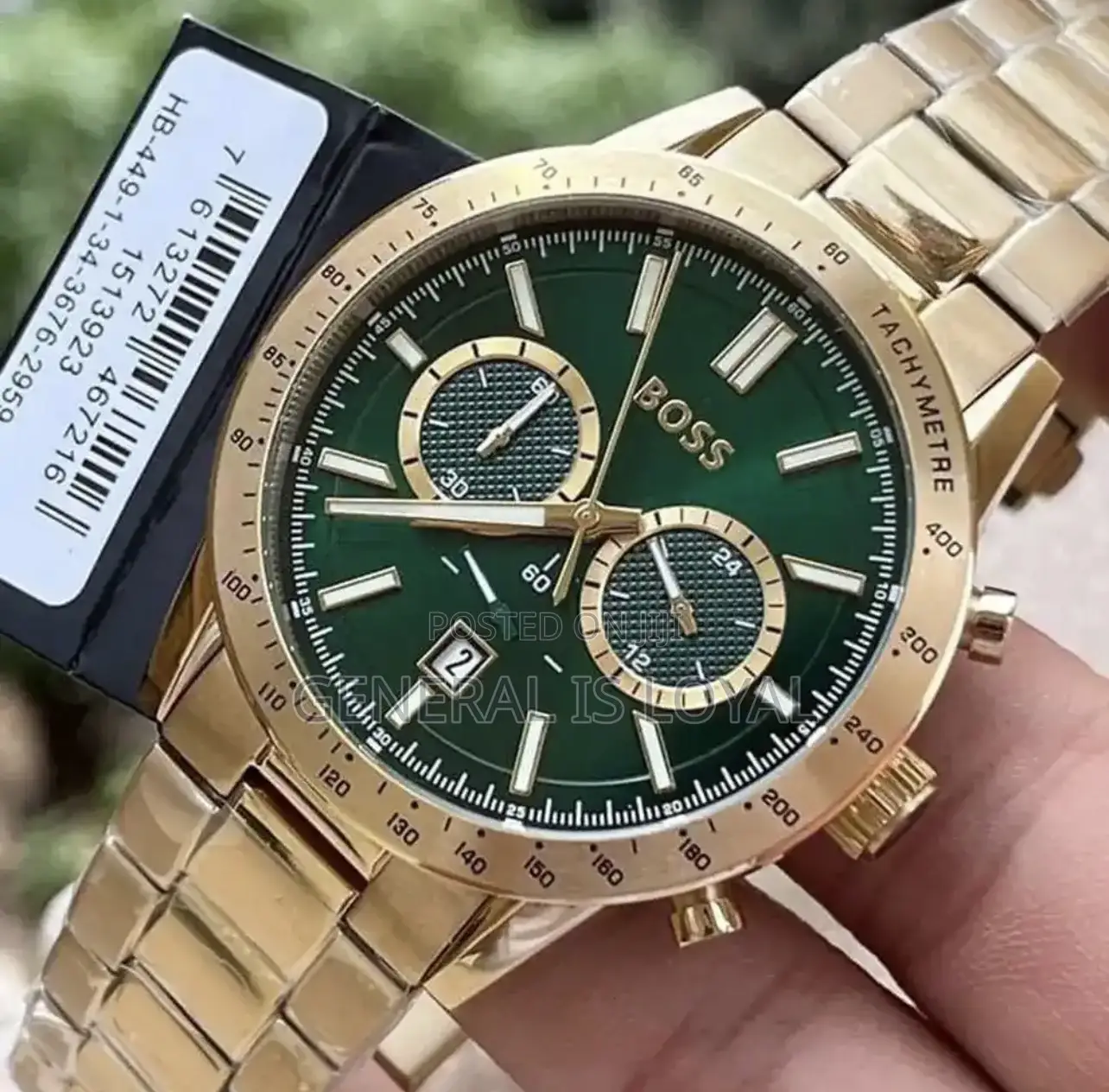 Hugo Boss Allure Chronograph Gold Green Dial Mens Stainless Watch
