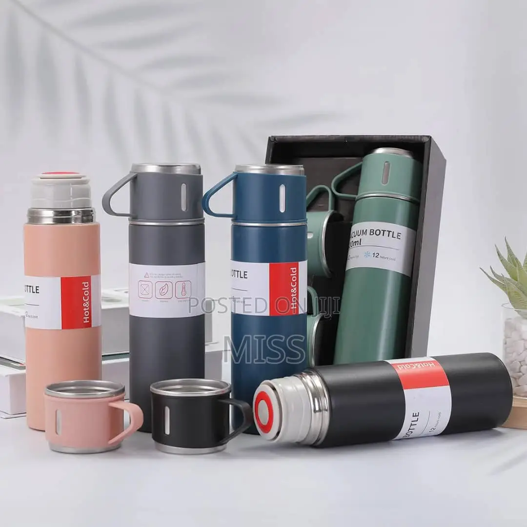 Thermos Vacuum Flask Stainless Steel Water Bottle Gift Set With 2 Cup