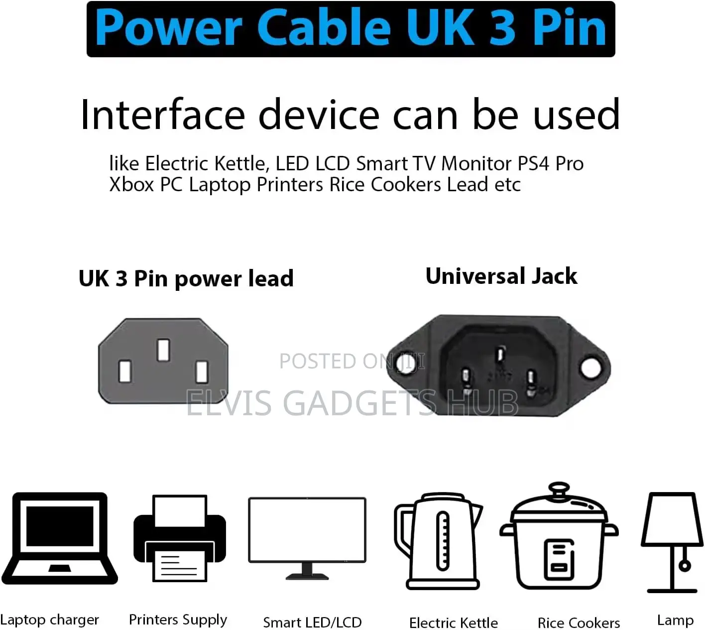 3-Pin Universal Power Cord With Fuse