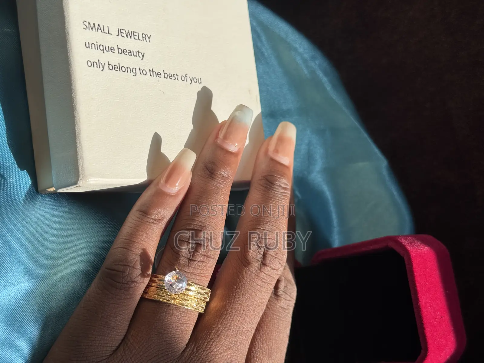 Sleek Two Piece Gold Ring Set For Ladies Engagement Wedding