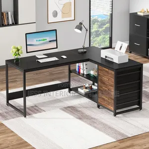 Computer Deskwith Drawers and Storage Shelves (L- Shaped)