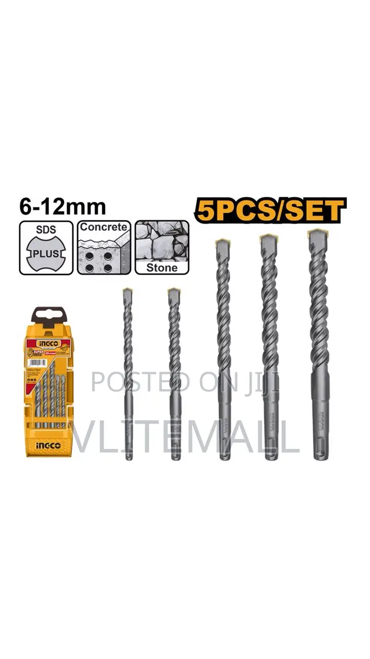 Ingco 5pcs Sds+ Drill Bit Set 6.0, 8.0, 8.0,10 12mm Akd2052