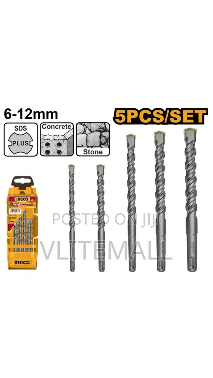 Ingco 5pcs Sds+ Drill Bit Set 6.0, 8.0, 8.0,10 12mm Akd2052