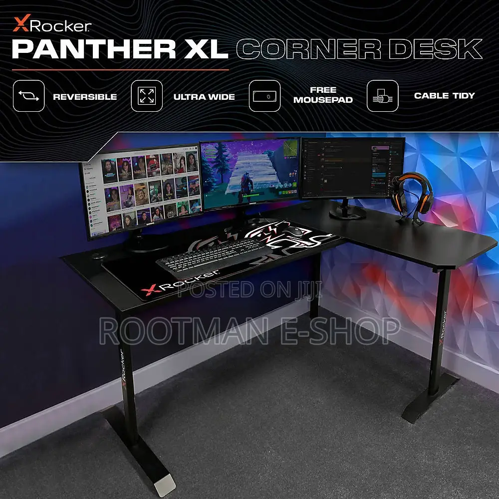 X Rocker Panther Xl 155cm Reversible Corner Gaming Desk With Mousepad
