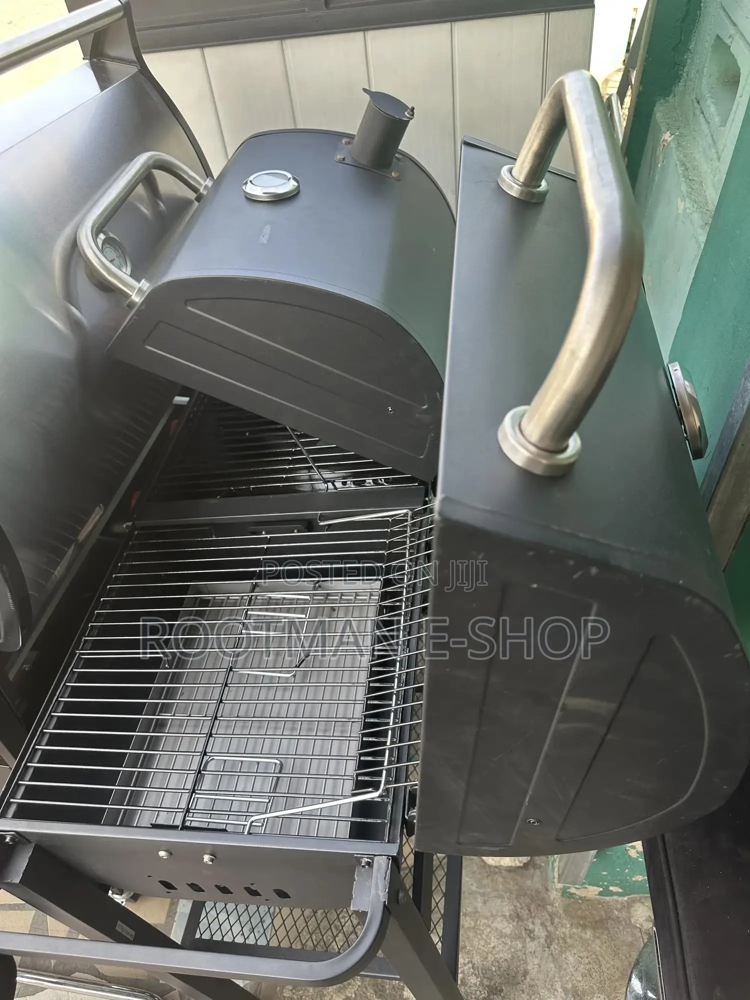 Double Charcoal Grill With An Offset Smoker