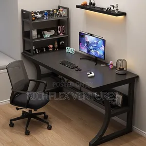Gaming Study Office Desk With Beneath Bookshelf and Storage Rack