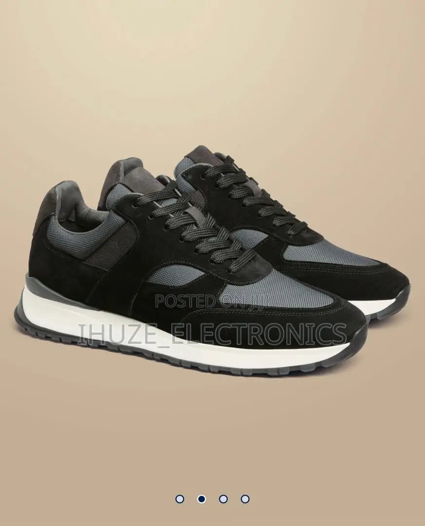 Charles Tyrwhitt Black Suede And Gray Textile Trainer (Us Size 11)