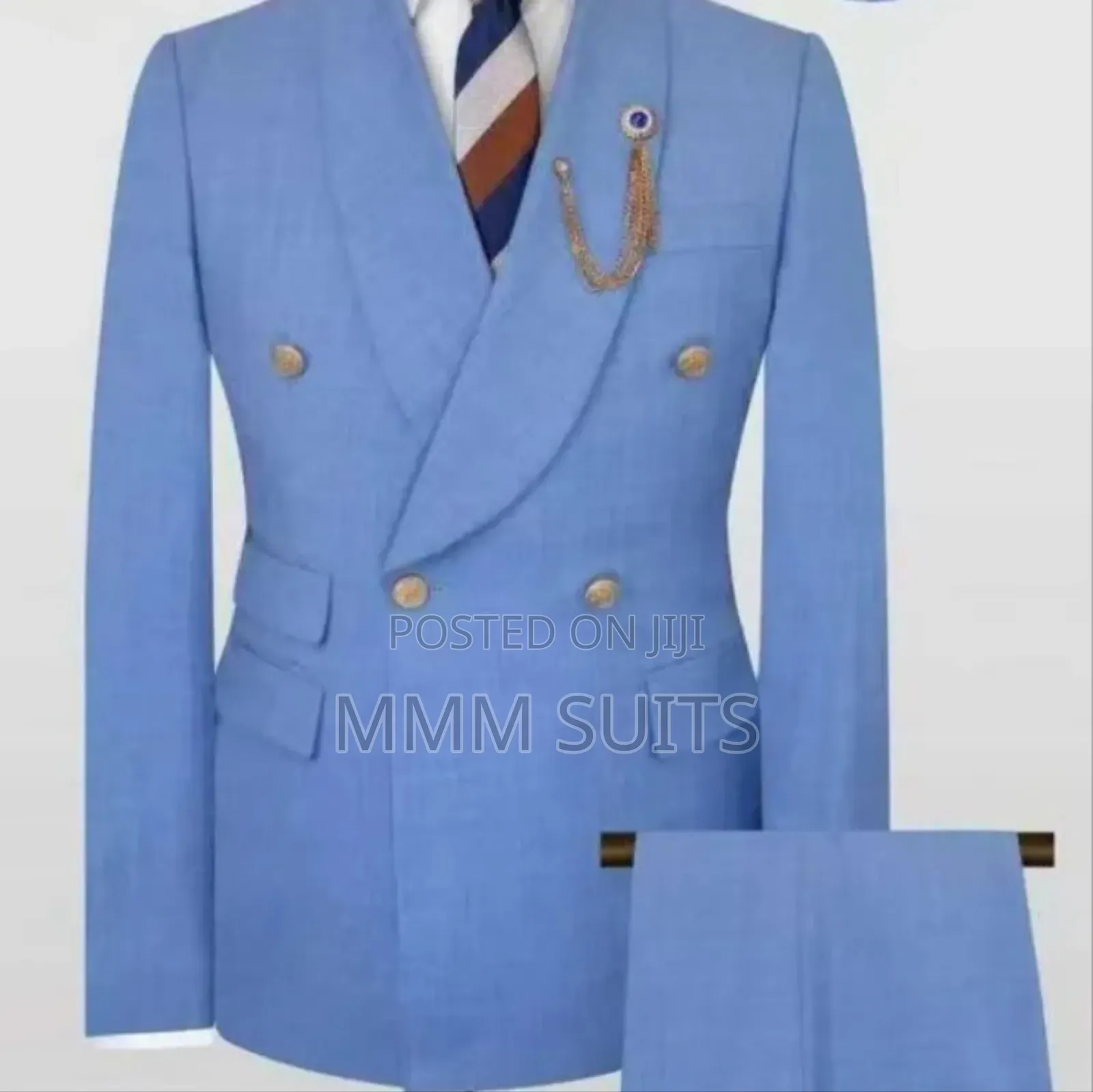 Stylish 2-Piece Double-Breasted Men Suit in Sea Blue Colour
