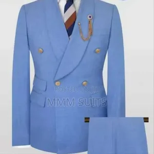 Stylish 2-Piece Double-Breasted Men Suit in Sea Blue Colour