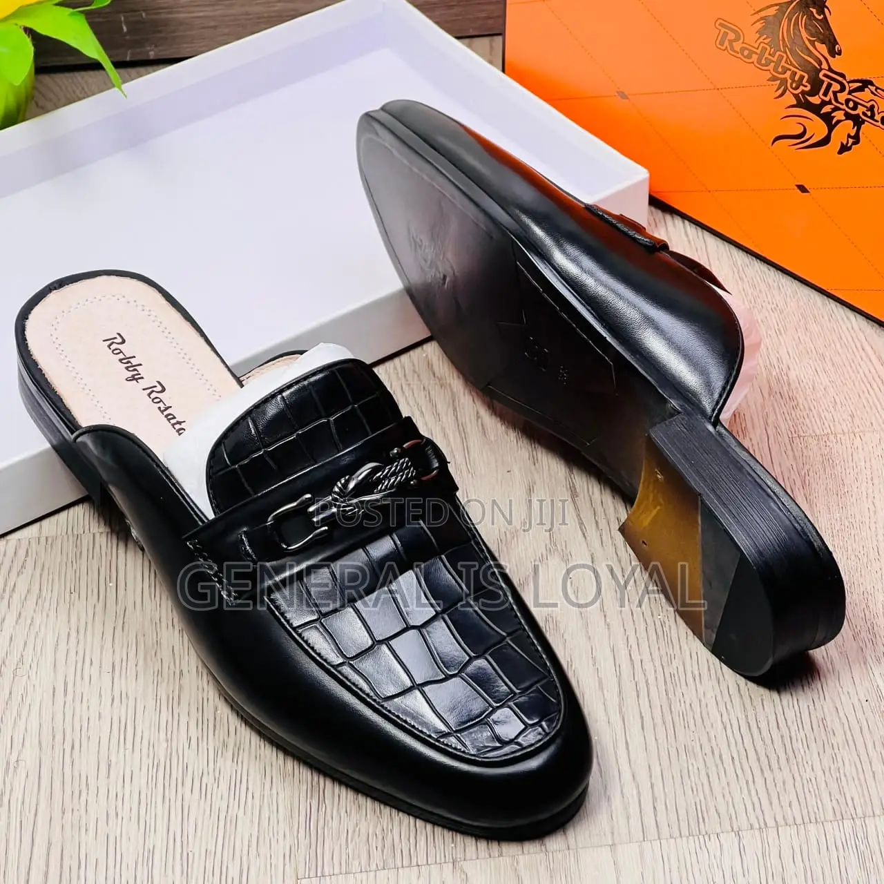 Robby Rosata Croc Black Leather Men’S Halfshoe