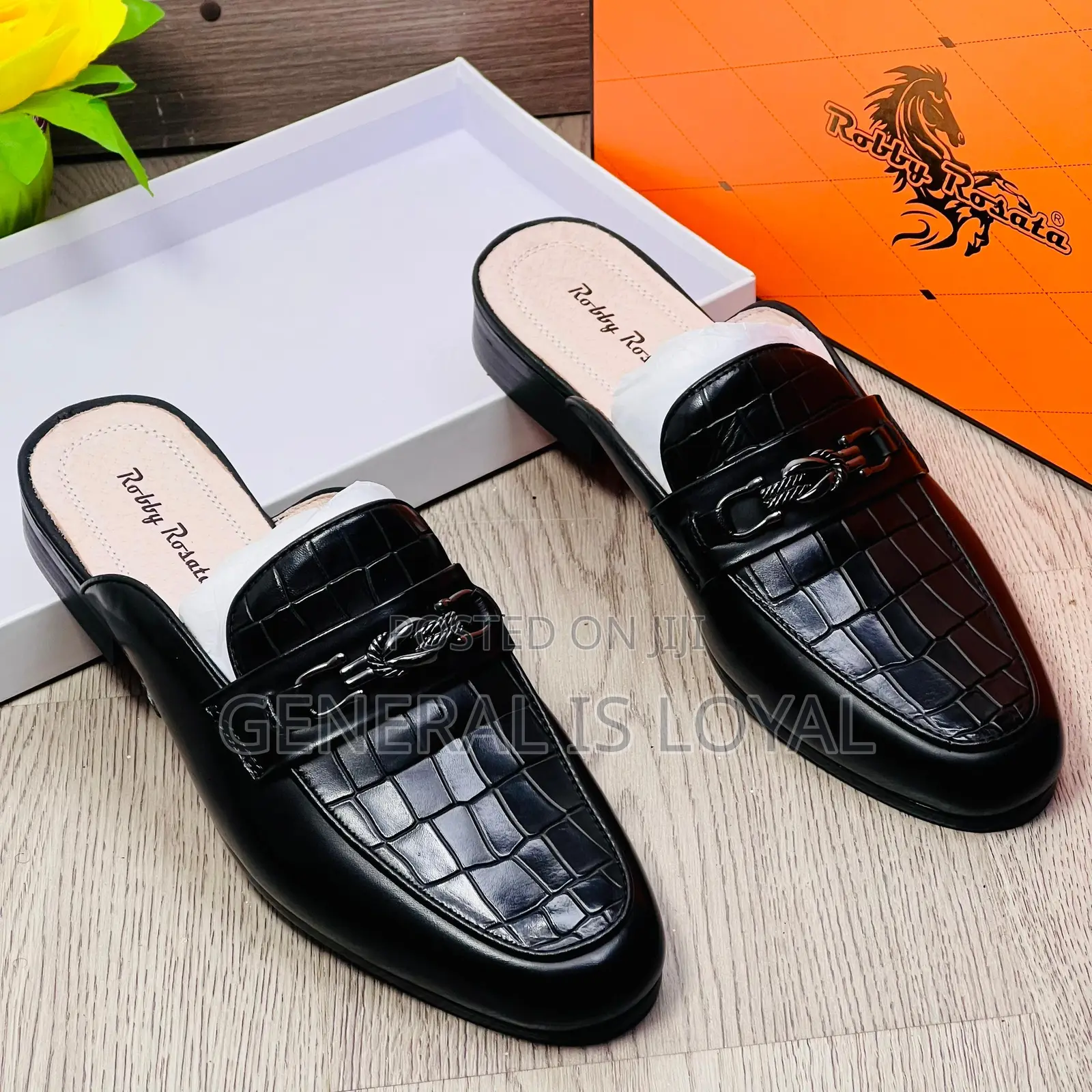 Robby Rosata Croc Black Leather Men’S Halfshoe