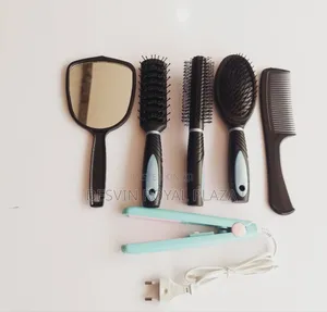Hair Straightener+Brush+Comb+Mirror ( 6 In 1 )