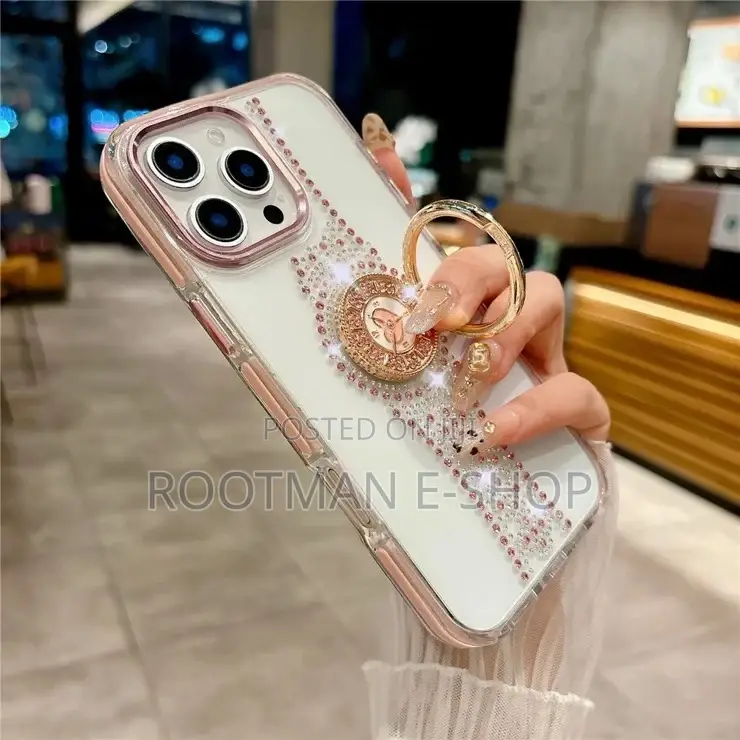 Watch Shape Rhinestone Decor Tpu Case for iPhone 14 - 16 Pro Max -Pink