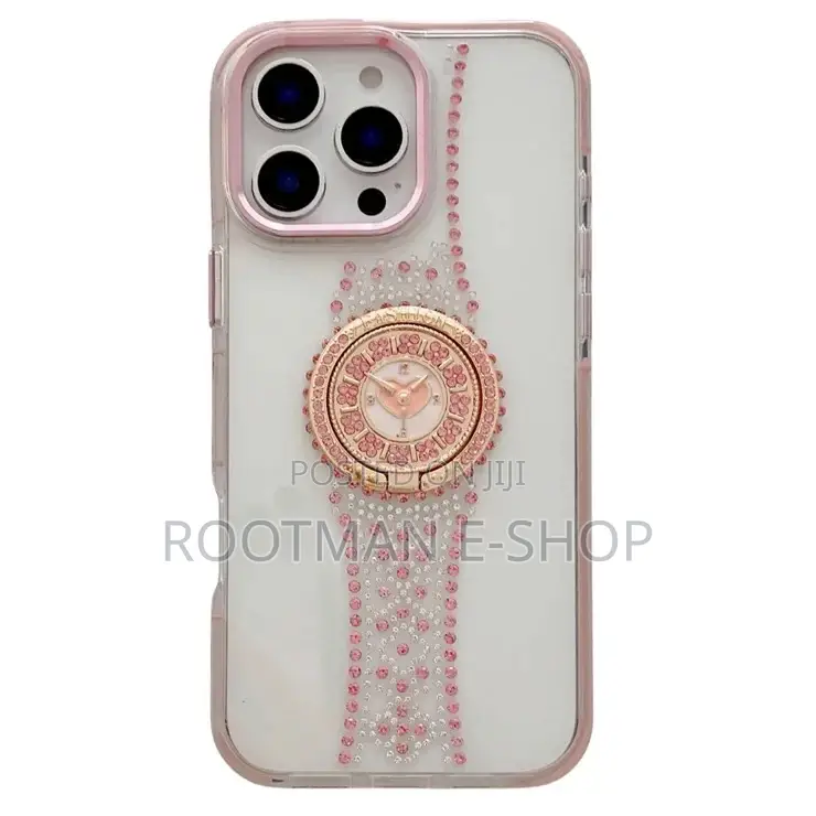 Watch Shape Rhinestone Decor Tpu Case for iPhone 14 - 16 Pro Max -Pink