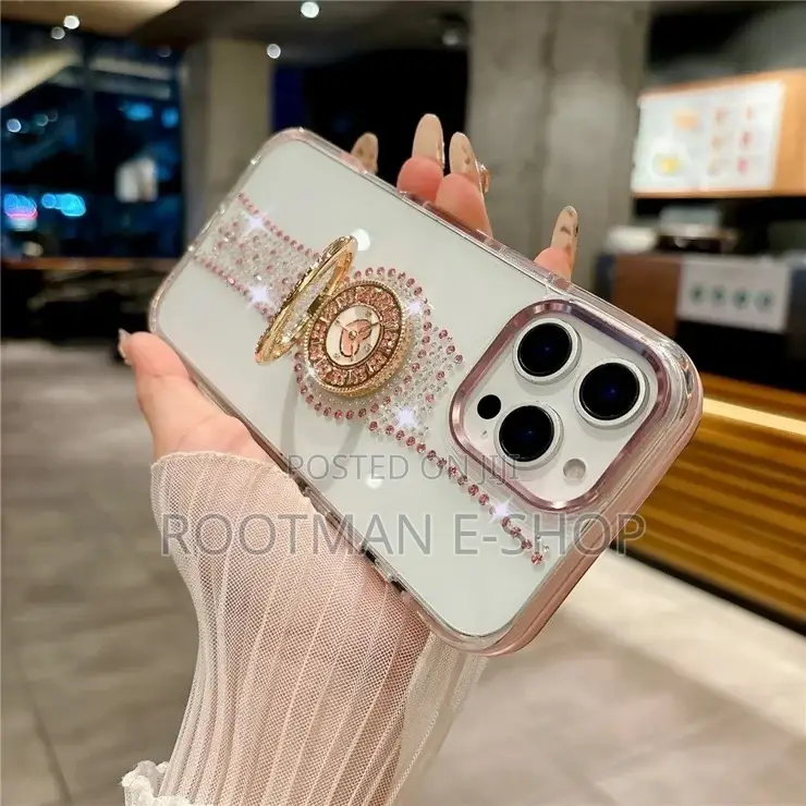 Watch Shape Rhinestone Decor Tpu Case for iPhone 14 - 16 Pro Max -Pink