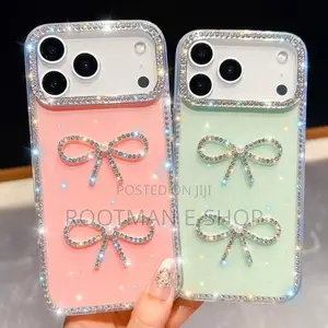 Luxurious Pearl Bowknot Silver Glitter Case for iPhone 17 Pro Max