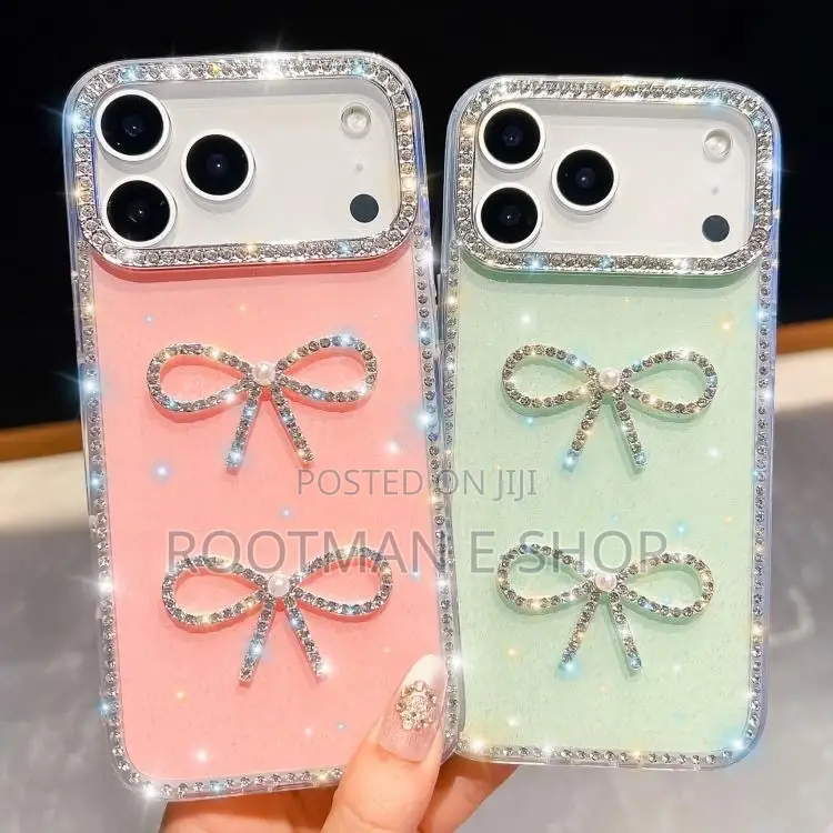 Luxurious Pearl Bowknot Silver Glitter Case for iPhone 17 Pro Max