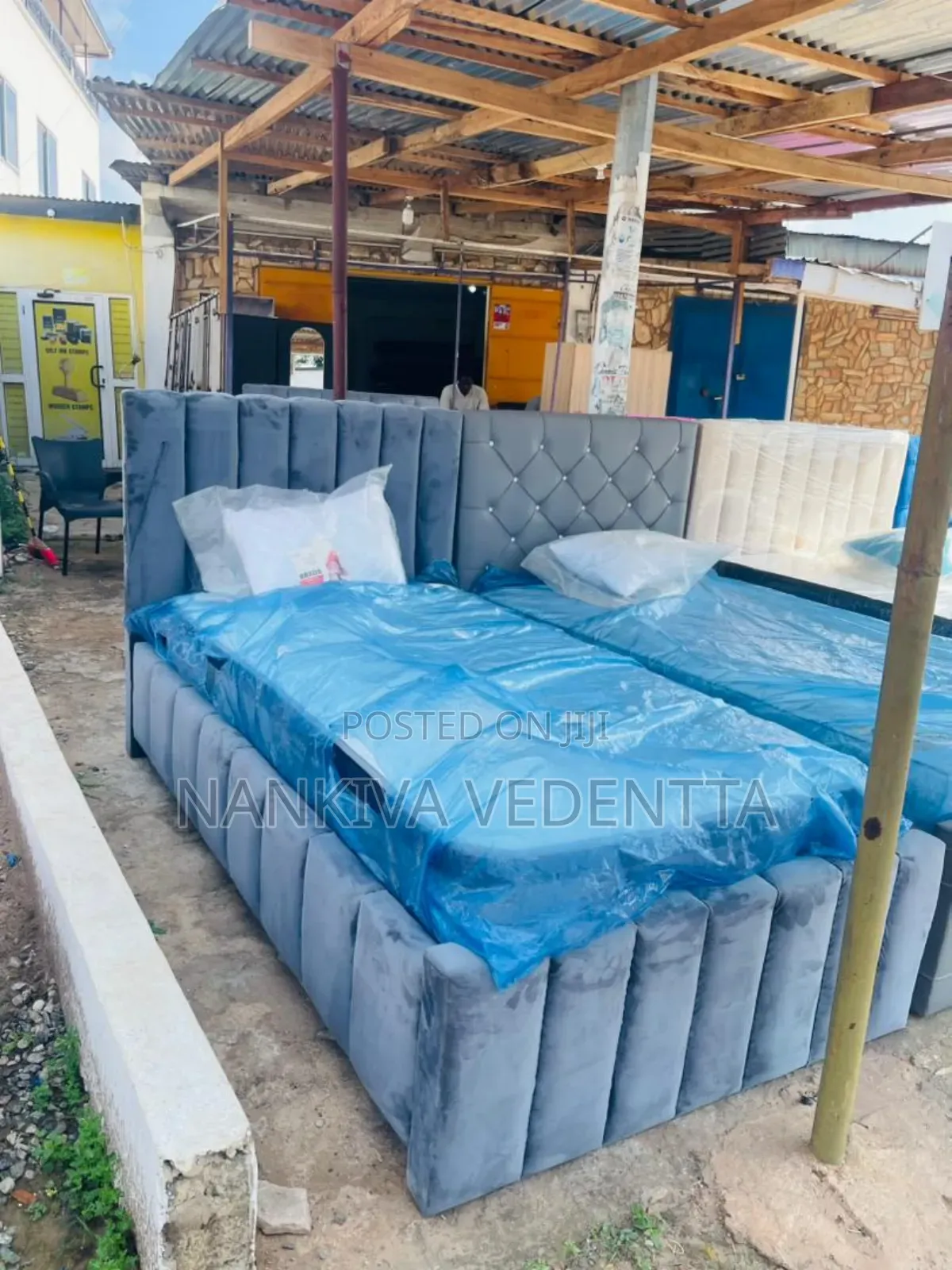 One and Half Design Fabric Bedframe With Mattress