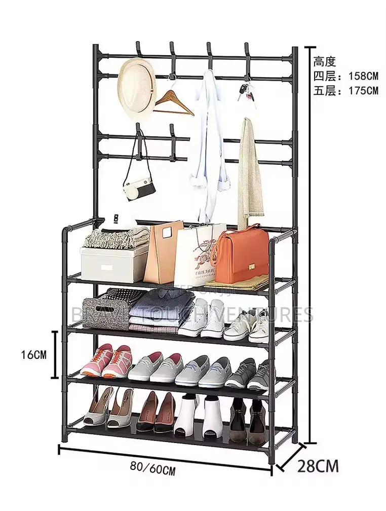 5-Tier Shoe Bag Rack With Hanging Hooks