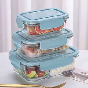 3 Piece Borosilicate Glass Lunch Box Microwave-Safe