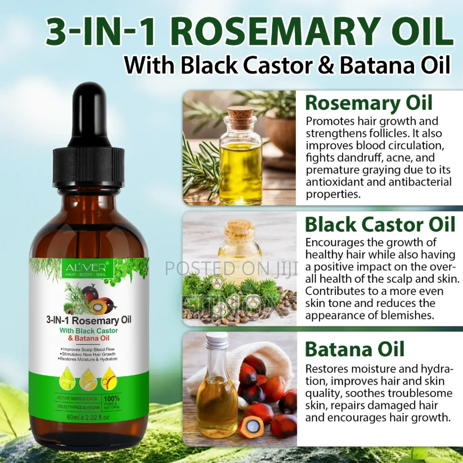 3 in 1 Rosemary Oil With Batana and Castor Oil