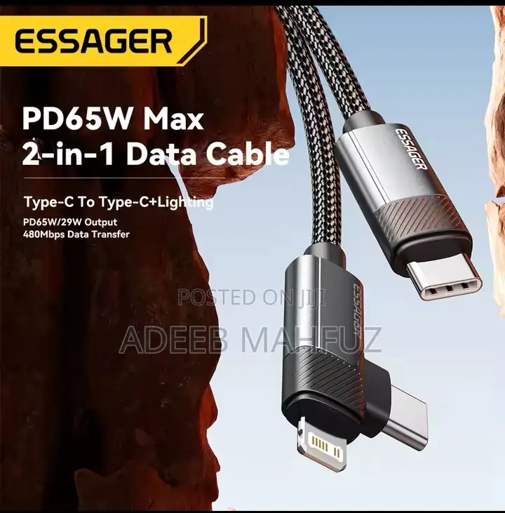 Essager 2in1 65w iPhone Type C Charger Cable