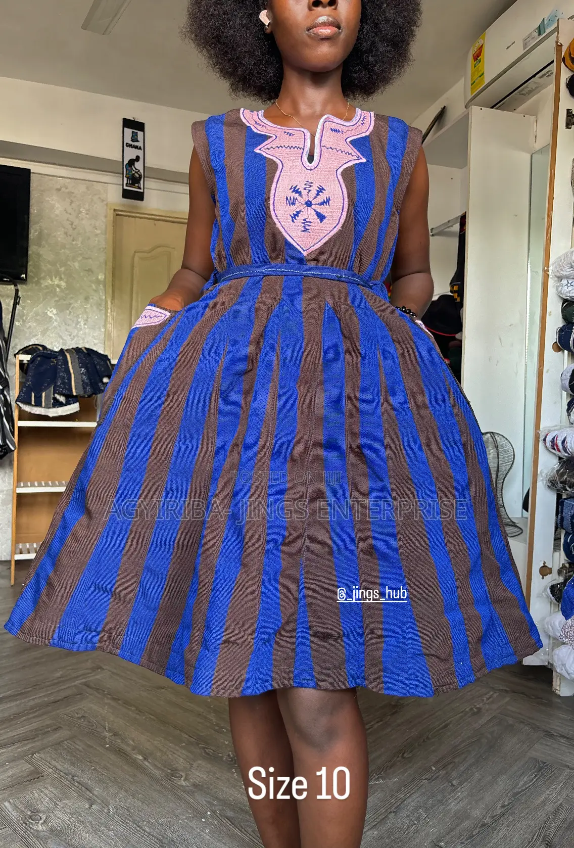 Blue and Brown Smock Dress