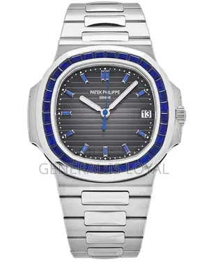 Patek Philippe Nautilus Silver Watch In Platinum Blue Sapphire