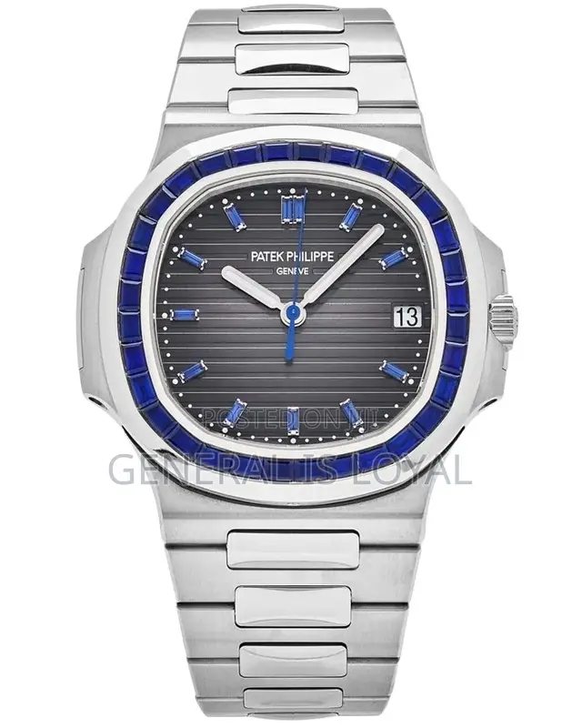 Patek Philippe Nautilus Silver Watch In Platinum Blue Sapphire