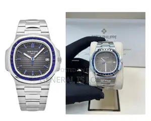 Patek Philippe Nautilus Silver Watch In Platinum Blue Sapphire