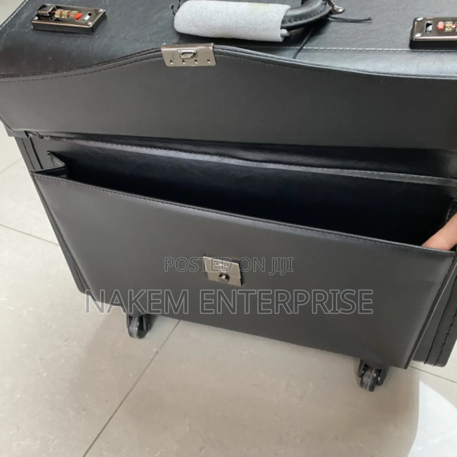 Pu Leather Flight Carry on Trolley Luggage With Side Pockets