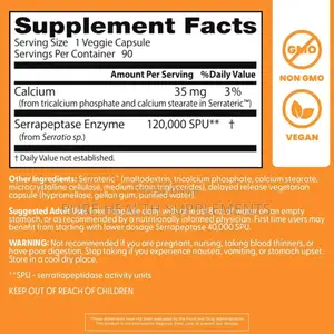 High Potency Serrapeptase, Sinus Health, 120,000 Spu Per Cap, 90 Vcaps
