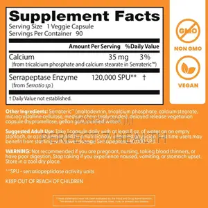 High Potency Serrapeptase, Sinus Health, 120,000 Spu Per Cap, 90 Vcaps