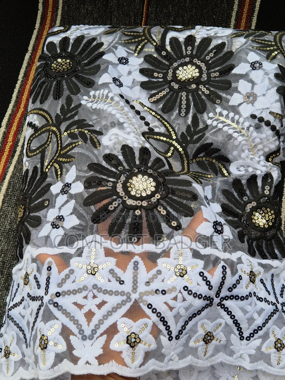 Beautiful White Lace With Black Embroidery and Sequin