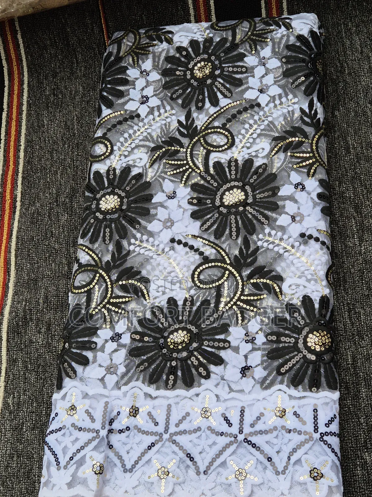 Beautiful White Lace With Black Embroidery and Sequin