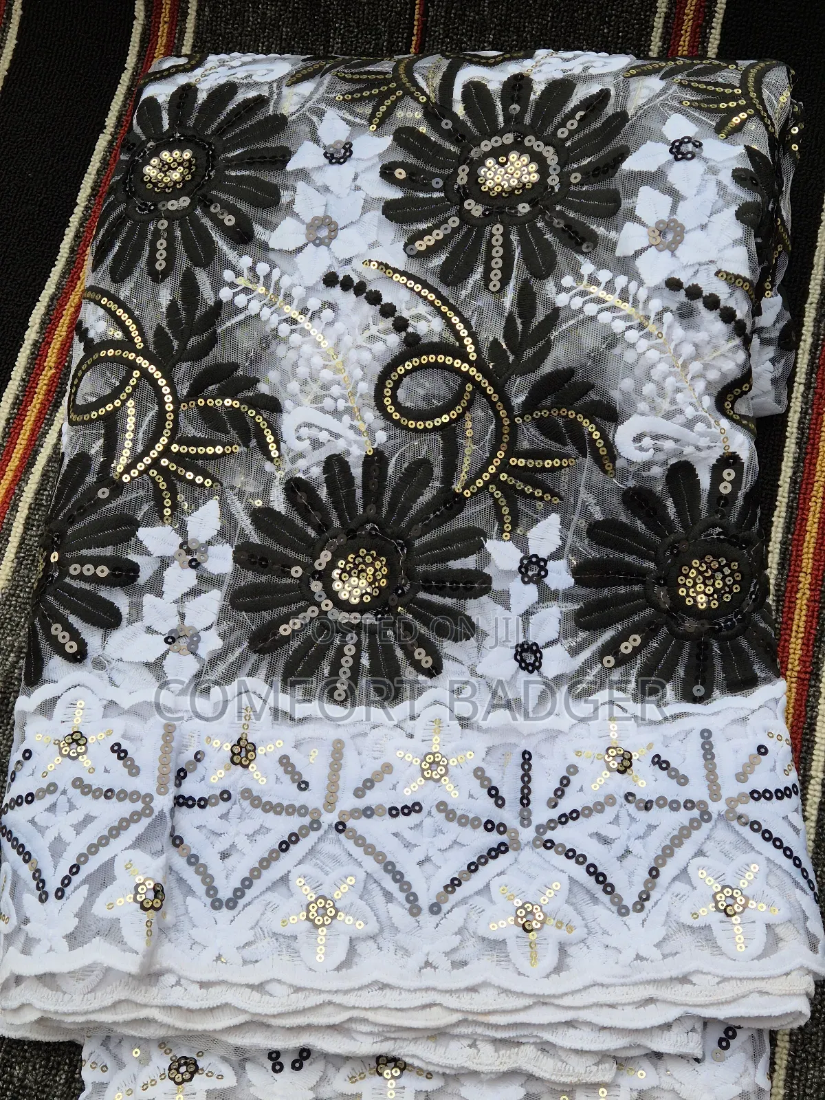 Beautiful White Lace With Black Embroidery and Sequin
