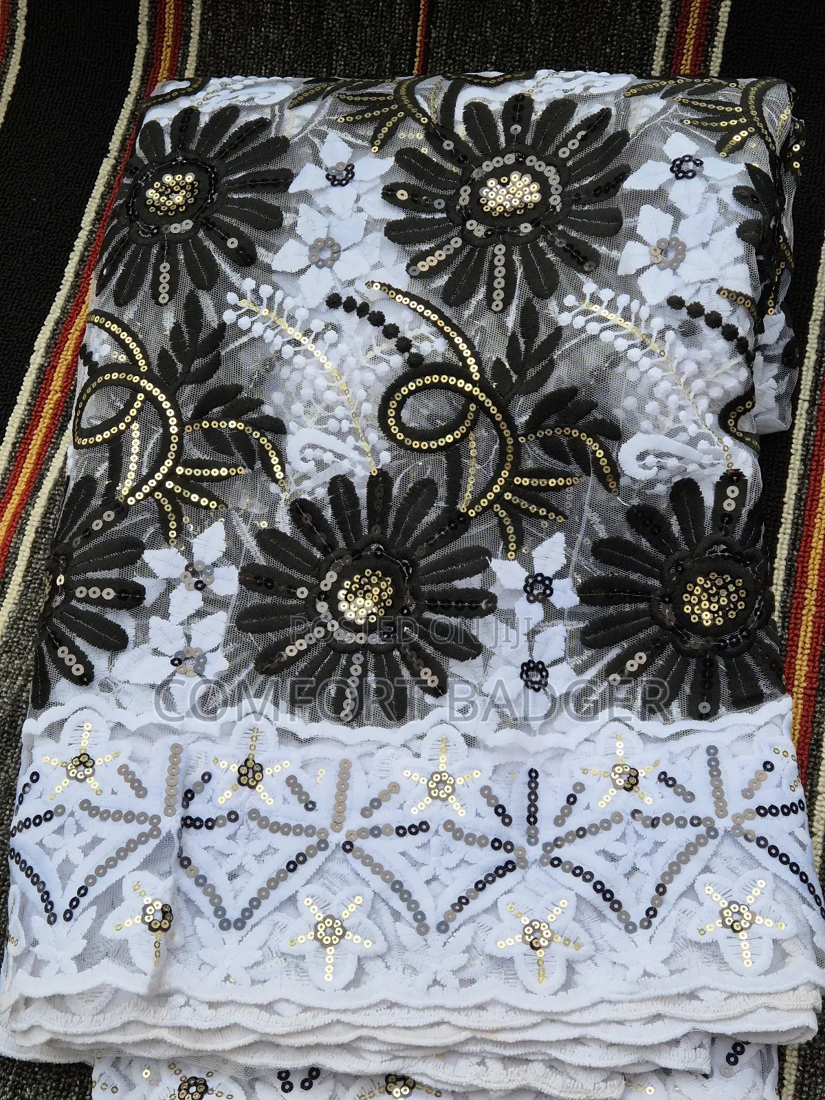Beautiful White Lace With Black Embroidery and Sequin