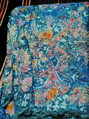 Light Blue Lace With Sequin and Shimmering Effect of Pink and Purple