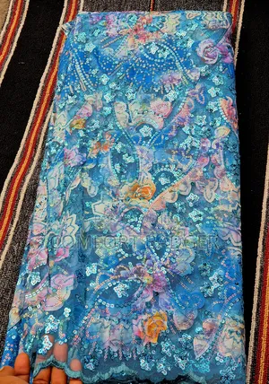 Light Blue Lace With Sequin and Shimmering Effect of Pink and Purple