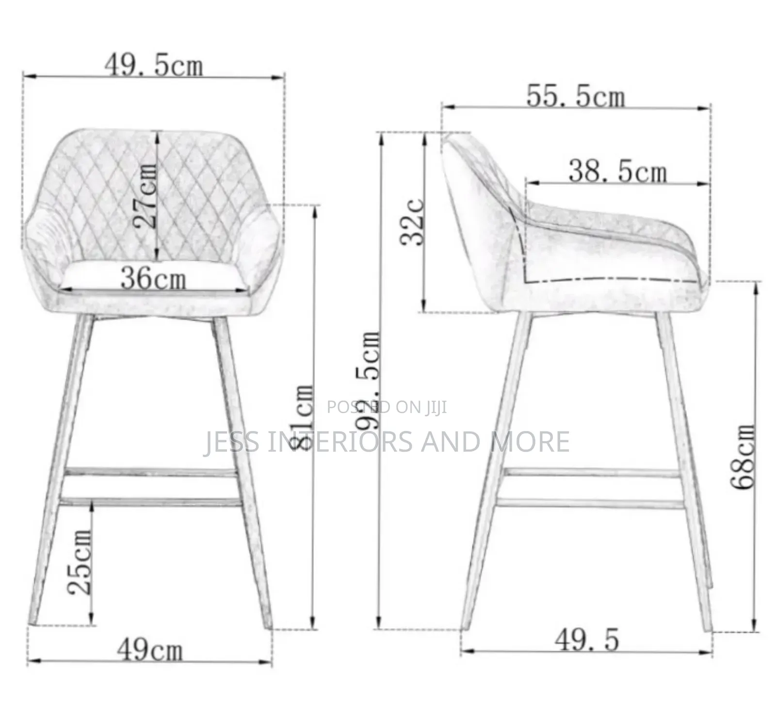 Bar Stools Set of 2( Pecca
)Grey