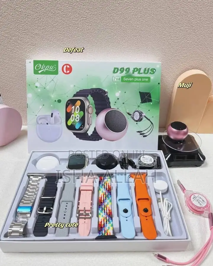 D99 Plus Smart Watch, Speaker, Pods , 7 Straps