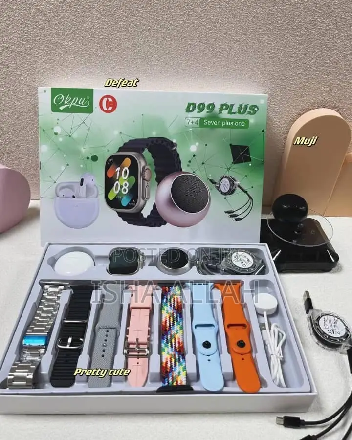 D99 Plus Smart Watch, Speaker, Pods , 7 Straps