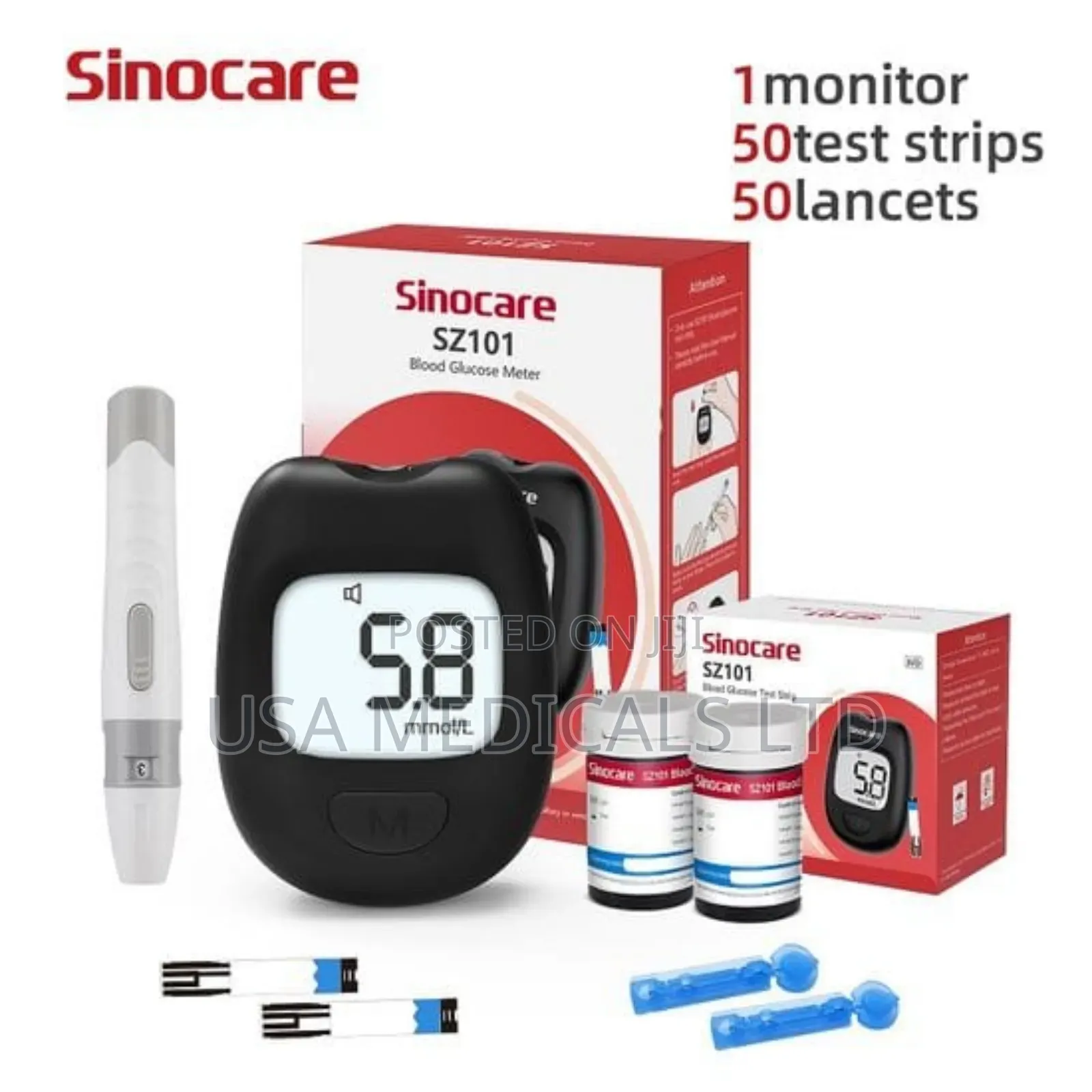 Glucometer Machine ( Sinocare)25pcs Strips+Lancet
