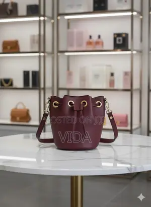 Deep Burgundy Pebbled Leather Bucket Bag With Drawstring