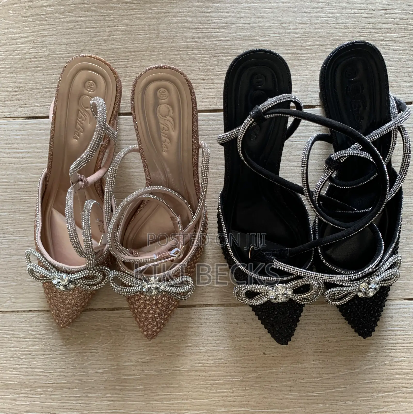 Champgne and Black Women’S Crystal Heels