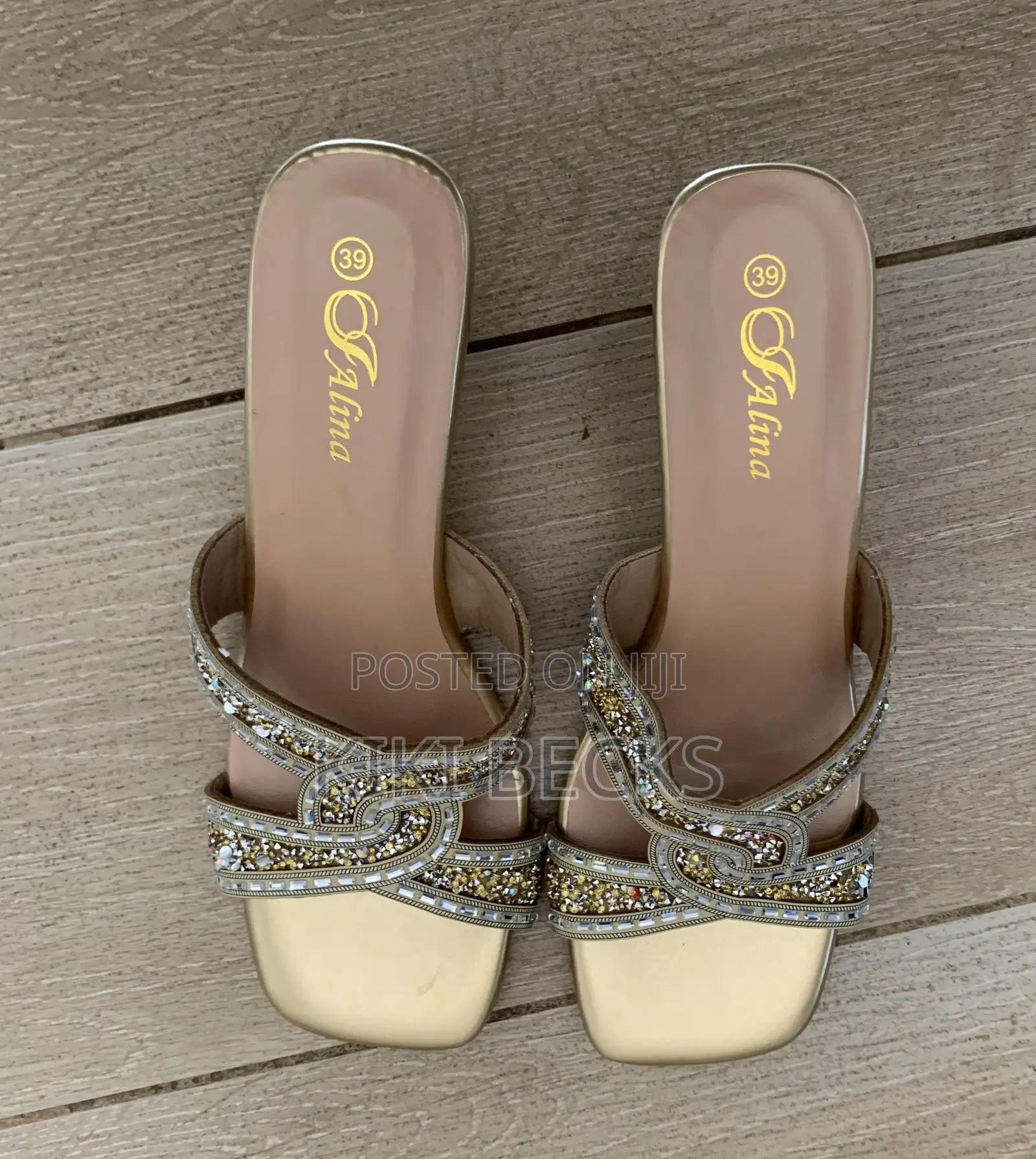 Gold Block Heels Slip On