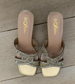Gold Block Heels Slip On